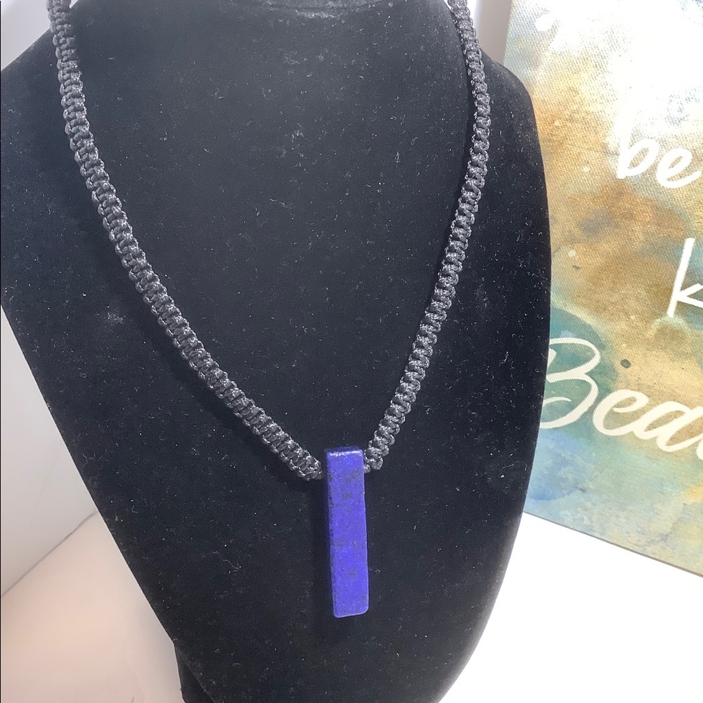 Lapis lazuli choker macrame adjustable black cord crystal necklace handmade